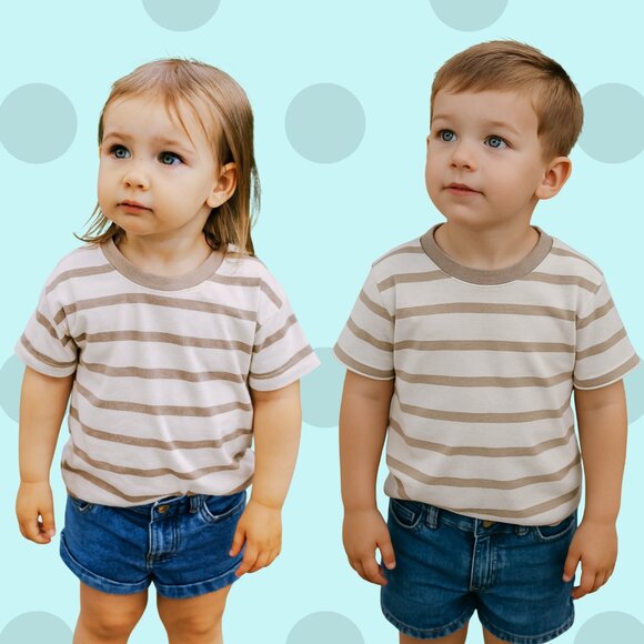 Grayson Mini Neutral Striped Toddler T-Shirt Beige & White 3T – Soft Cotton Tee - Picture 1 of 6